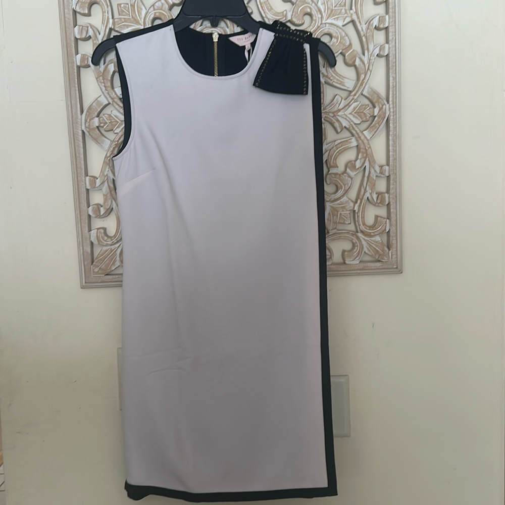 Ted Baker Black/Light Pink Embellished Bow Shoulder Layered Dress Size 1 (Small)